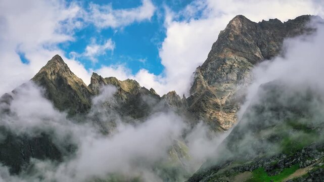 Swiss mountains near the Susten Pass and the Steingletscher in the fog