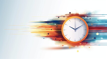  A modern illustration of a clock with colorful streaks trailing behind it, symbolizing the swift passage of time. The design highlights the theme of speed and the flow of time.