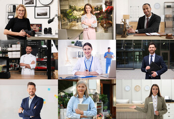 Confident people of different occupations, collage of portraits