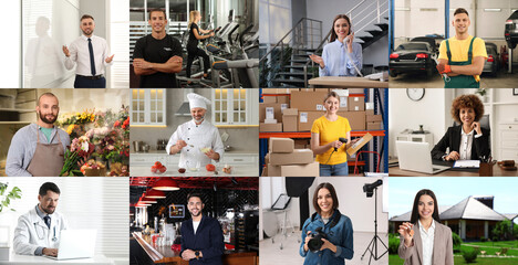 Confident people of different occupations, collage of portraits