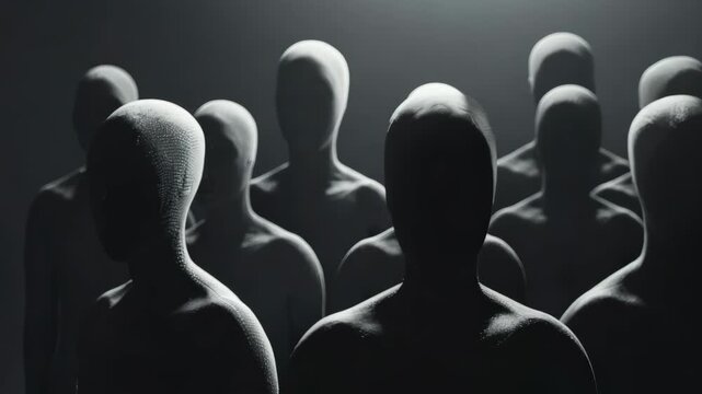 Silhouetted figures in dark room with dramatic lighting