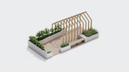 isometric top view architecture garden park landscape terrace nature design modern 3d render.