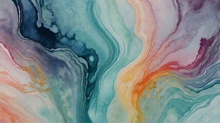 Abstract painting featuring vibrant watercolor swirls in a harmonious blend of colors, creating a dynamic visual experience.