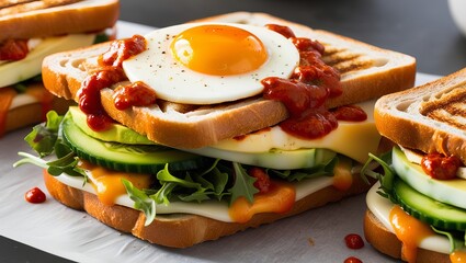 "Mouthwatering Panini Sandwich: A Hyper-Realistic Close-Up"