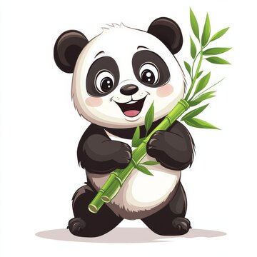 recommend clip art: Simple clipart of a happy panda with bamboo, cartoon style 