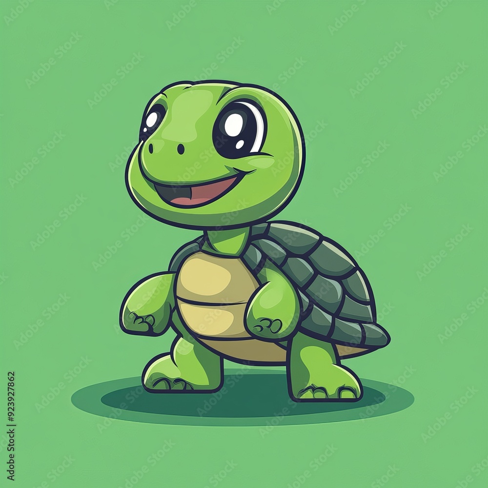 Poster simple clipart of a smiling turtle with a shell, vector design