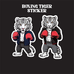 Fototapeta premium Tiger Sticker with boxing style