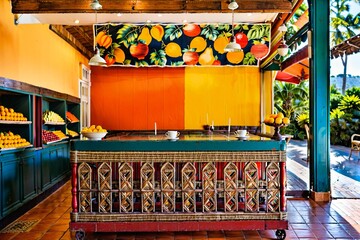 Naklejka premium A colorful fruit stand filled with juicy oranges and lemons, perfect for adding to your business or food-related context