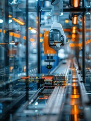 Innovative product design in a factory, focusing on creativity in manufacturing (focus on, innovation theme, dynamic, fusion, design lab backdrop)