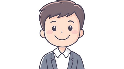 Fototapeta premium Minimalist Smiling Businessman Cartoon on White Background - Simple Line Art Illustration of Happy Office Worker in Minimal Style