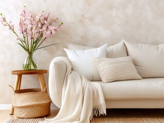 Tranquil Guest Room with Muted Shades Wallpaper and Cozy Accents