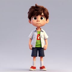 a child boy in sad mood 3d cartoon style