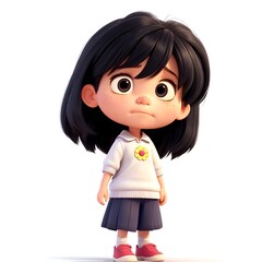 a child girl in sad mood 3d cartoon style