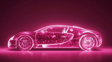 Futuristic Glowing Transparent Car on Pink Background - High Resolution Quality Image