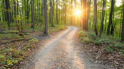 Fototapeta premium A path in a forest with trees on either side