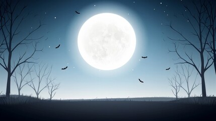 Fototapeta premium A moon is shining in the sky with bats flying around it