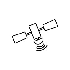 thin line satellite icon like global internet. concept of global finance trade business and artificial earth sputnik. linear trend modern satelite logotype graphic lineart art design isolated on white