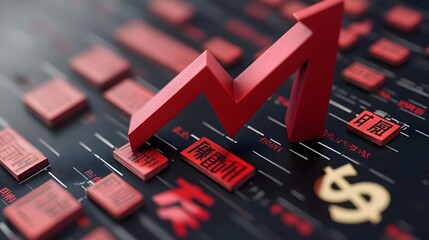3D Visualization of Balance Sheet with Downward Arrow and Chinese Yuan Symbolizing Financial Losses