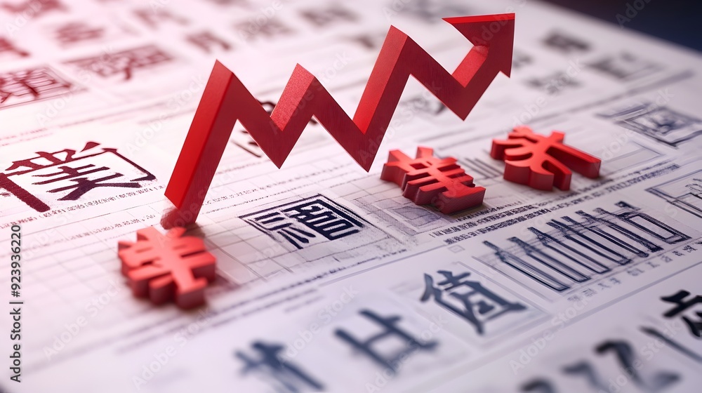 Poster 3D Visualization of Declining Chinese Yuan Balance Sheet with Downward Arrow