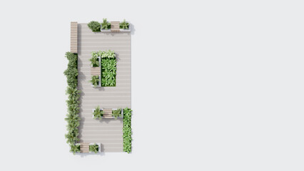 top view architecture garden park landscape terrace nature design modern 3d render.