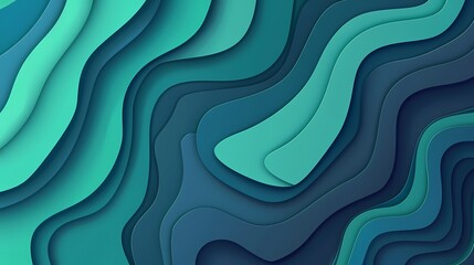 Fototapeta premium An abstract background with waves. The design features an abstract paper cut design in shades of blue and green.