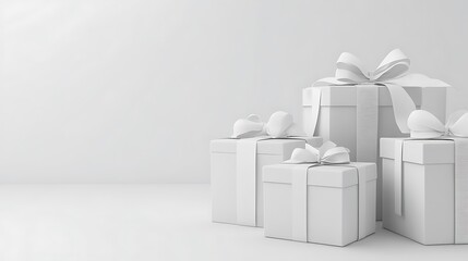Elegant White Gift Boxes with Ribbon Ties Mockup for Weddings - 3D Rendering Illustration