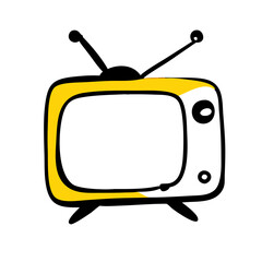 A vintage style yellow television with antennas