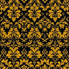 A beautiful floral pattern on a black and gold background, suitable for home decor or design projects