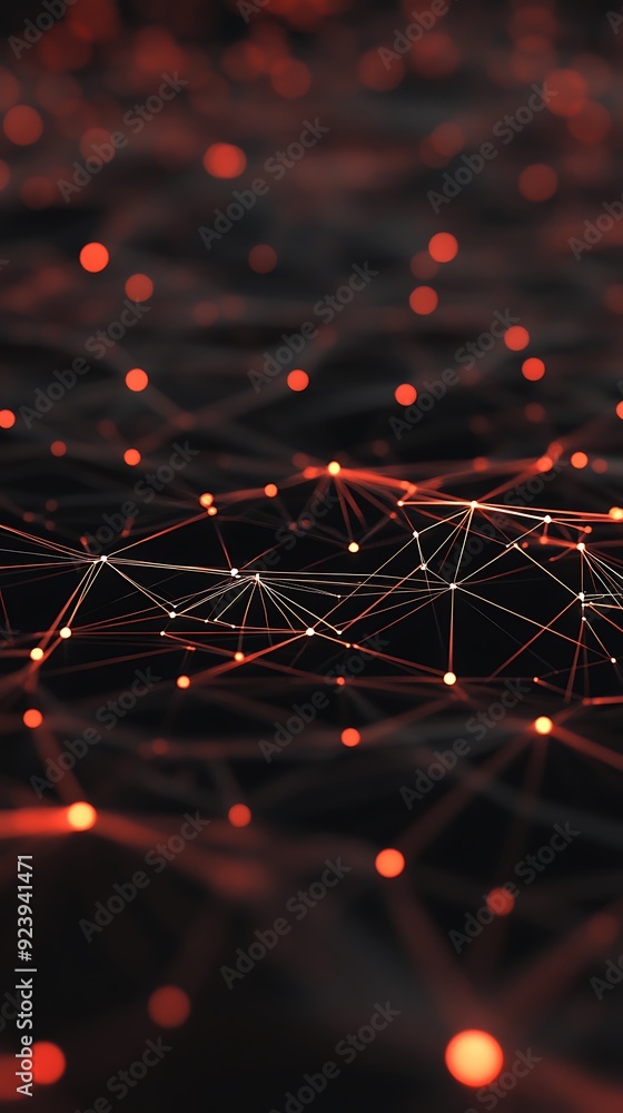 Poster abstract network of red glowing points and lines