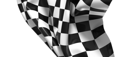 The checkered flag waves in the air signaling the end of the race