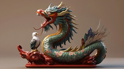 Fototapeta premium Chinese Dragon Devouring American Eagle Symbolic Economic Consumption