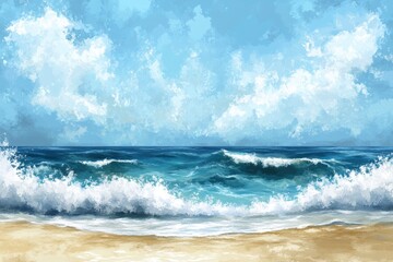 ocean breaks on shore background, ai