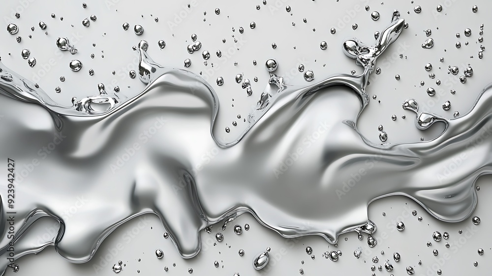 Poster Shimmering Gray and Silver Metallic Splashes Seamless Pattern in High Resolution