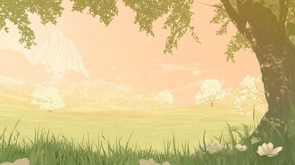 Soft Sunrise Over a Quiet Meadow with Trees