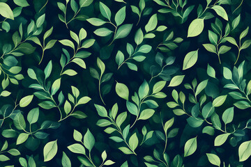 Vibrant green leaves in a seamless, botanical-inspired pattern.
