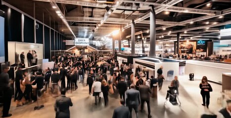 Trade show highlights in Berlin with large crowds. Looping time-lapse video animation