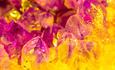 Multi-colored crystal mineral stone. Gems. Mineral crystals in the natural environment. Texture of...