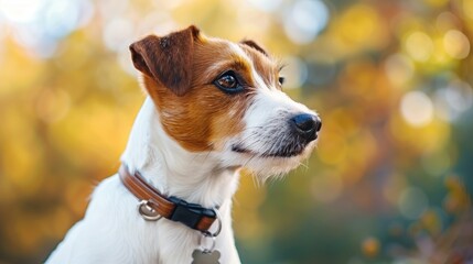 Jack Russell Terrier dog being trained with focus on pet portrait and space for text