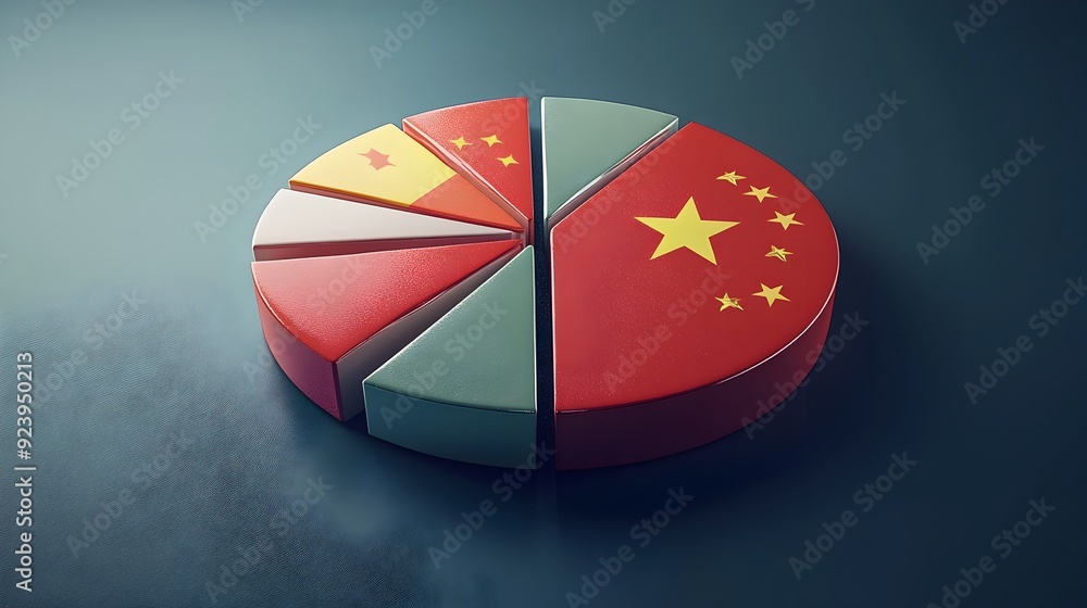 Poster economic pie chart with chinese flag as largest slice