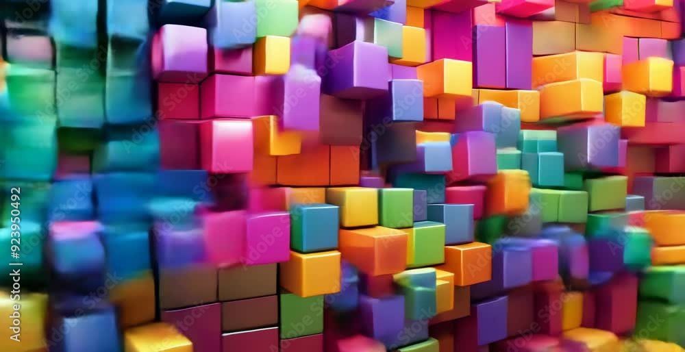 Poster colorful blocks tumbling in a playful display. looping time-lapse video animation