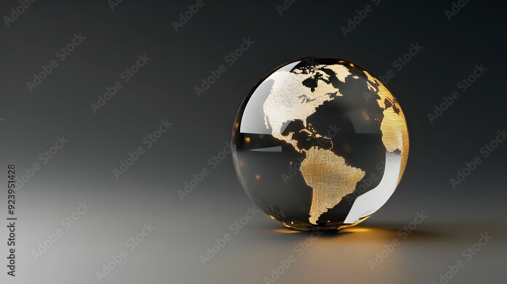 Poster Ethereal Transparent Globe with Glowing Etched Continents in 3D Rendering
