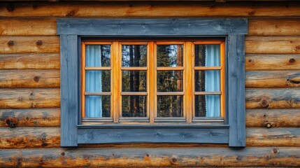 Fototapeta premium Plastic windows in gray lamination on the wall of a wooden house , ai