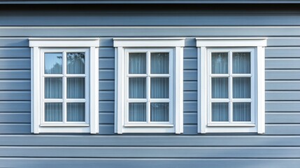 Fototapeta premium Plastic windows in gray lamination on the wall of a wooden house , ai