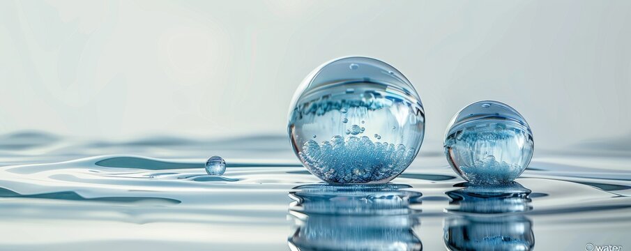 Elegant and minimalistic promotional image of water droplets and reflections