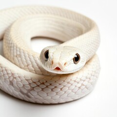 Fototapeta premium A close-up of a beautiful white snake showcasing its unique scales and striking eyes against a plain background.