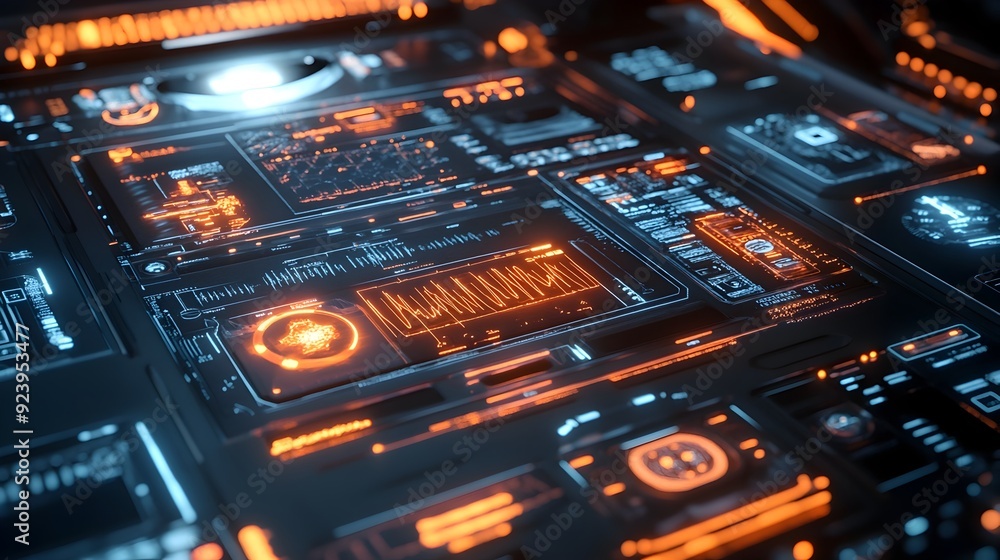 Poster Futuristic 3D Visualization of Advanced Medical Device with Sleek Glowing Interfaces