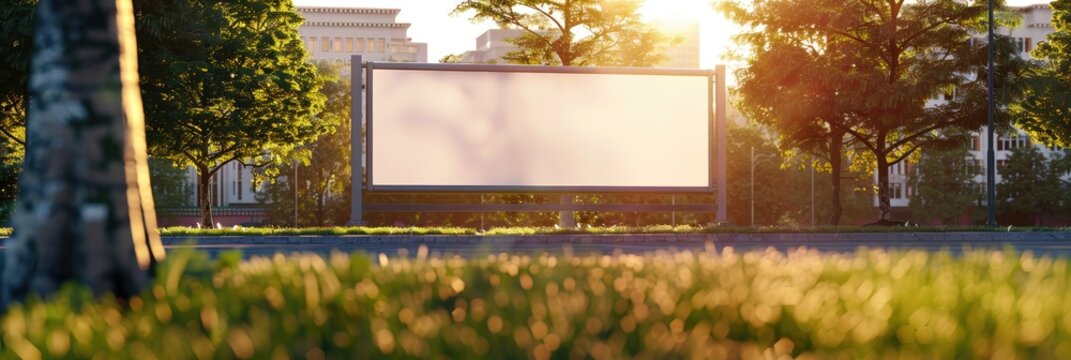 A vacant horizontal billboard for promotional and informational purposes on grassy terrain.