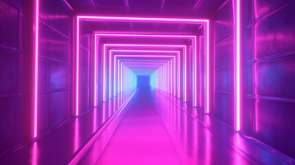 Fototapeta premium futuristic neon tunnel with glowing pink and blue lights leading to an unknown perspective, creating a sense of mystery and excitement