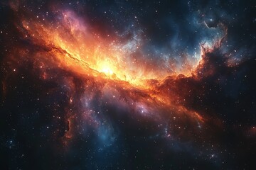 Fototapeta premium A vibrant nebula glows brightly in deep space, showcasing swirling clouds of gas and dust illuminated by distant stars