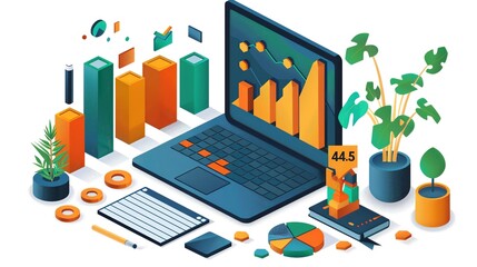 Business growth and strategy design with elements of revenue, portfolio management, and market analysis, ideal for showcasing successful entrepreneurial ventures. high resolution Illustration, in the